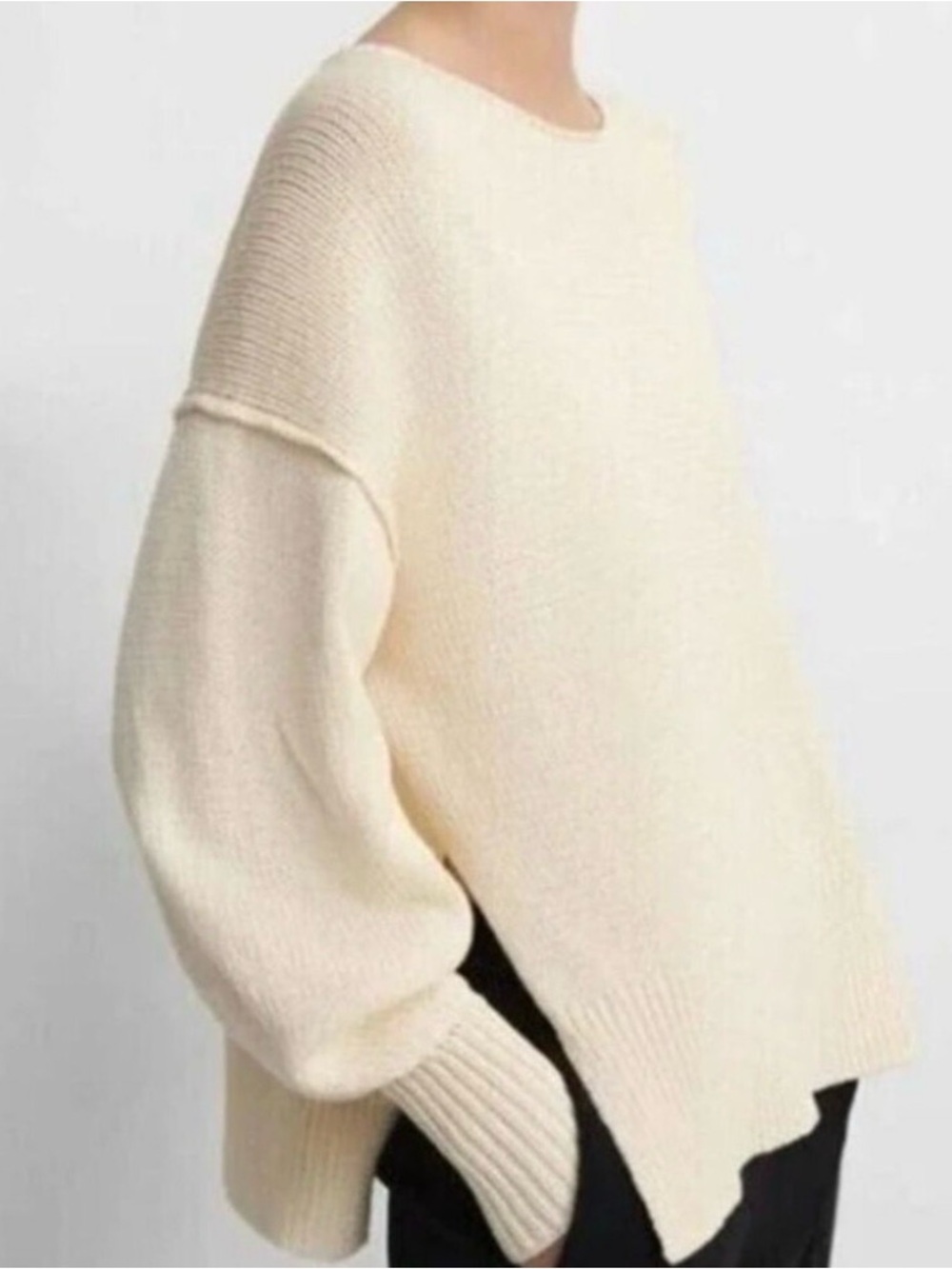 Theory Chunky Slit Mercer Cotton Ecru Sweater Heavy Knit Pullover Side Slits XS - Picture 2 of 10